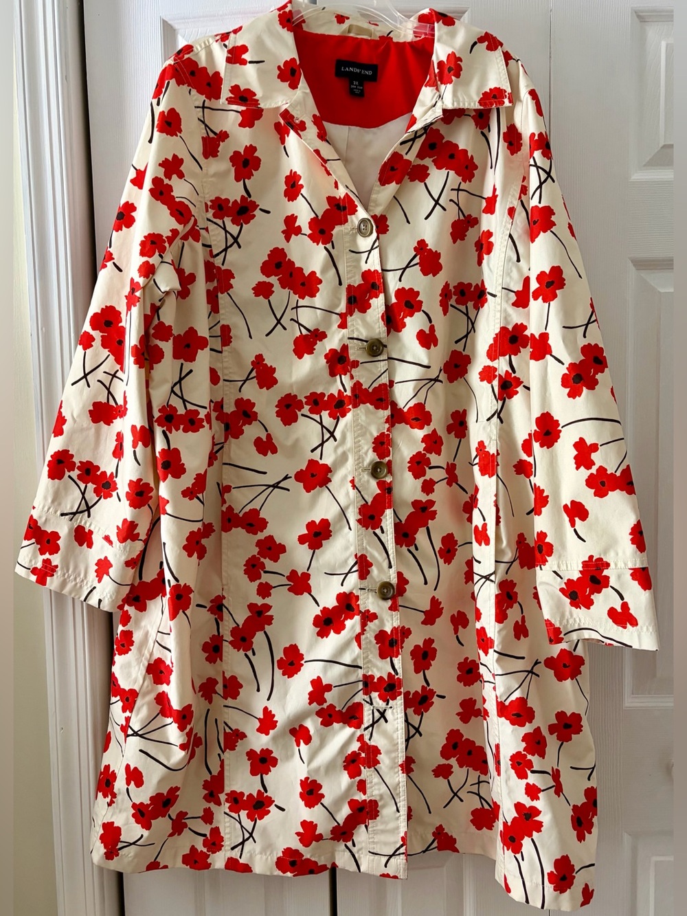 Lands' End Cream Rain Coat with Orange Floral Print